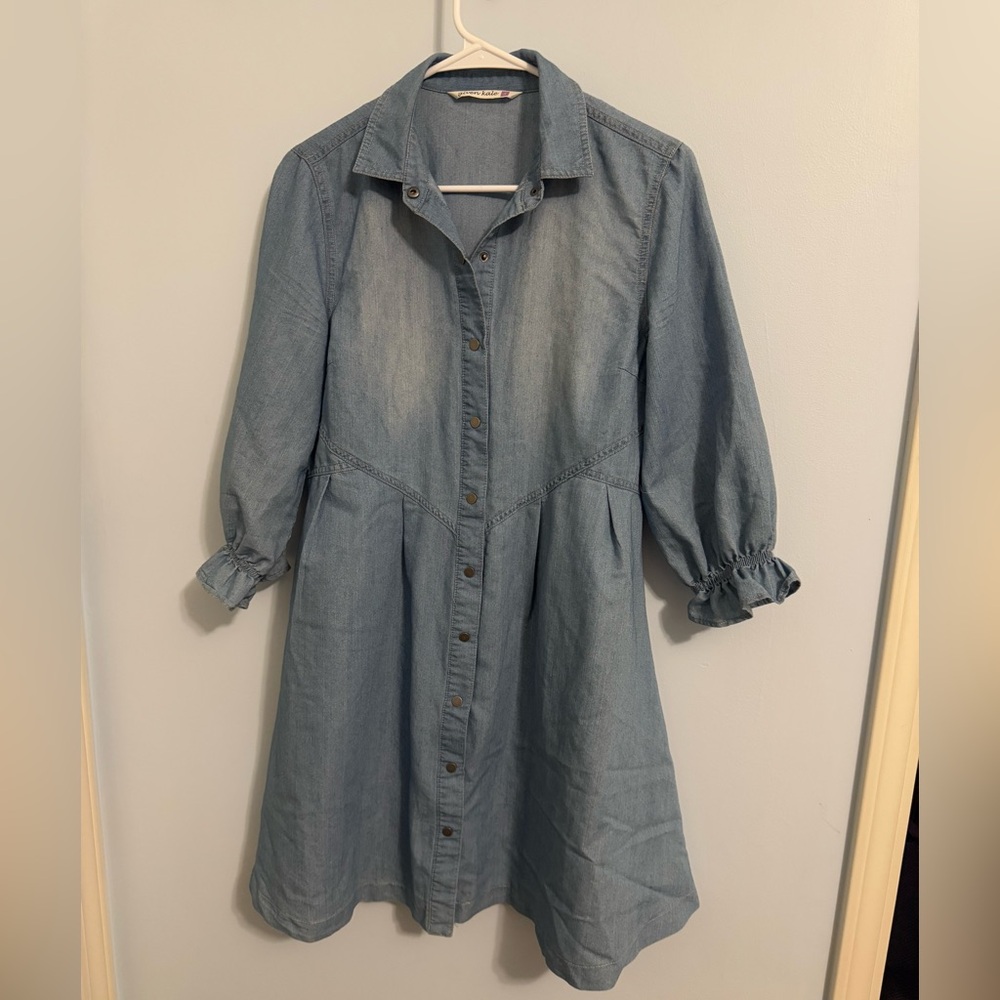 Given Kale Button Fit Flare Denim Dress Size Small perfect alone